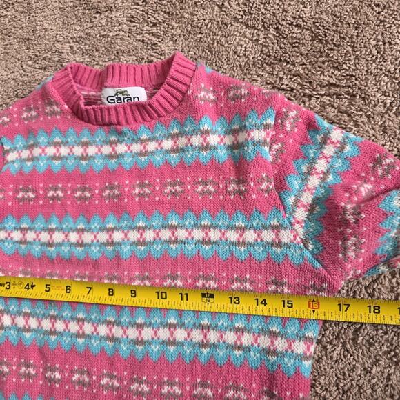 Vtg Grandmacore Sweater Womens M Pink Blue Aztec Fair Isle Cottage Boho 80s - Picture 7 of 9